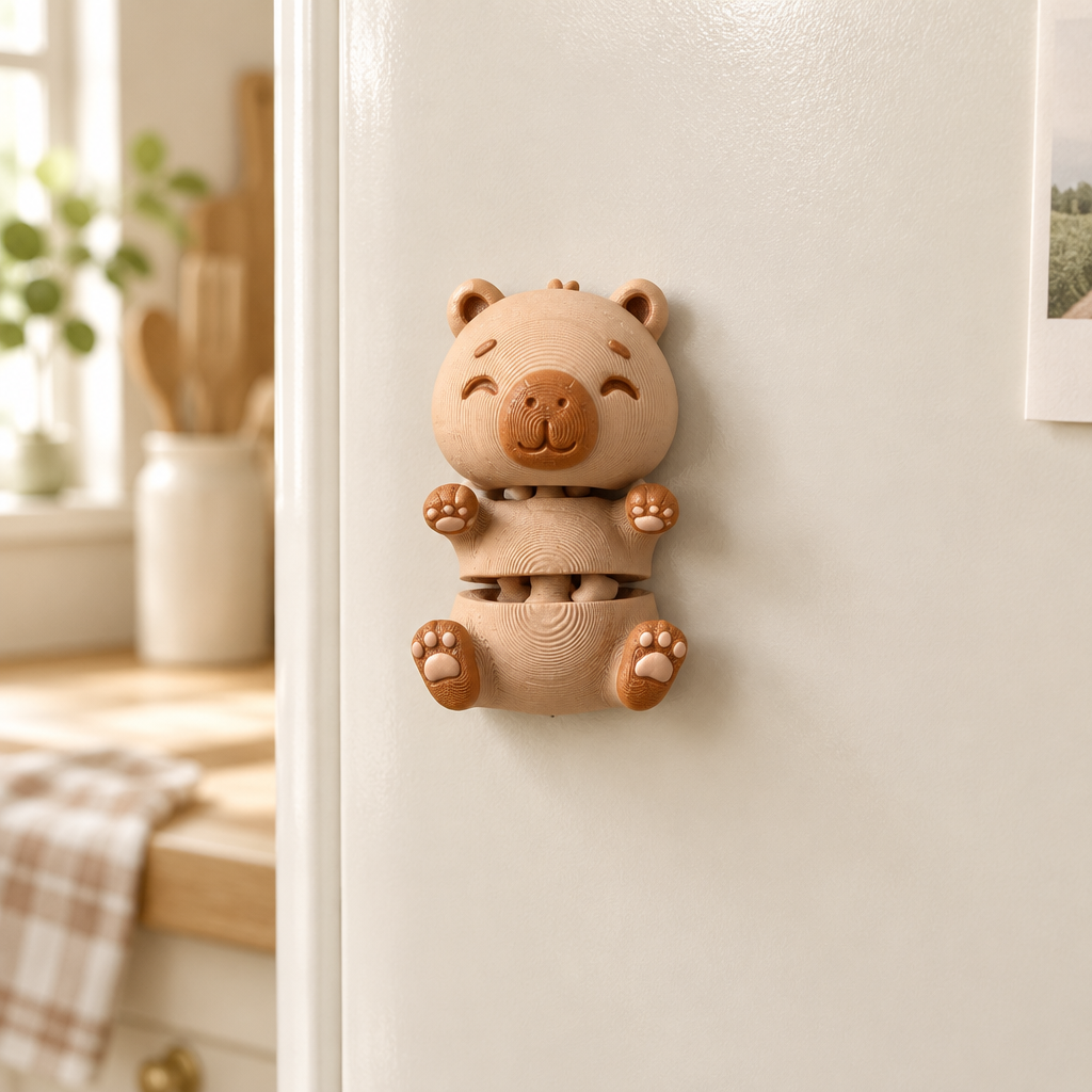 Capybara magneet op een koelkast