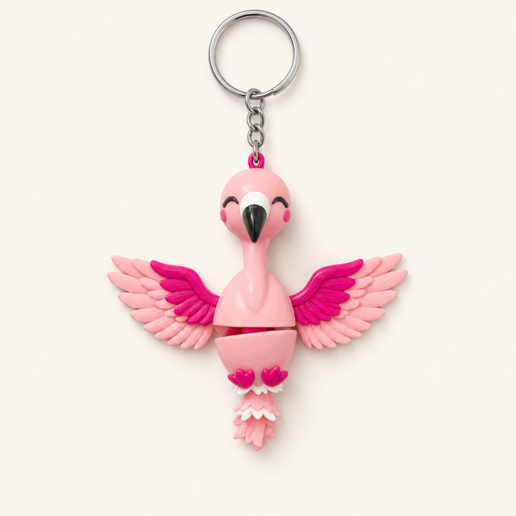 Coverfoto flamingosleutelhanger met lichtroze en donkerroze vleugels