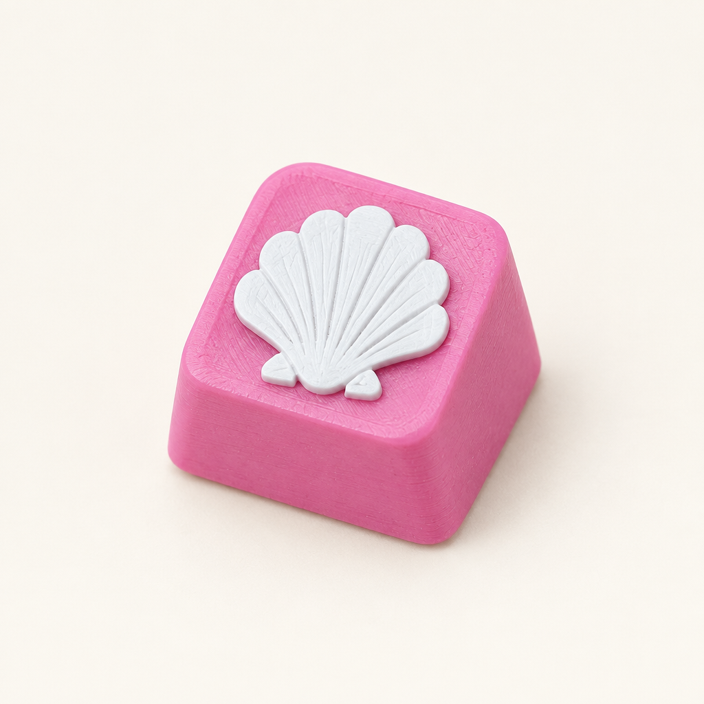 Coverfoto van één roze keycap met witte schelp