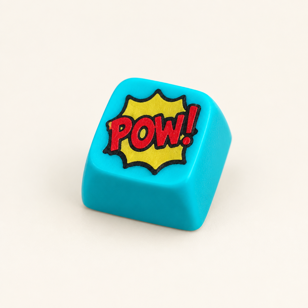 Enkele Pow-keycap op een warm gebroken witte achtergrond