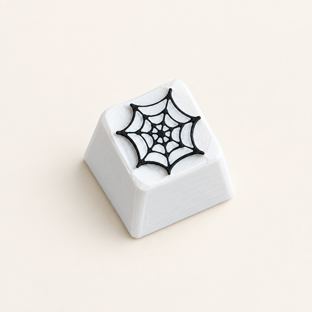 Enkele spinnenweb-keycap op warm gebroken witte achtergrond