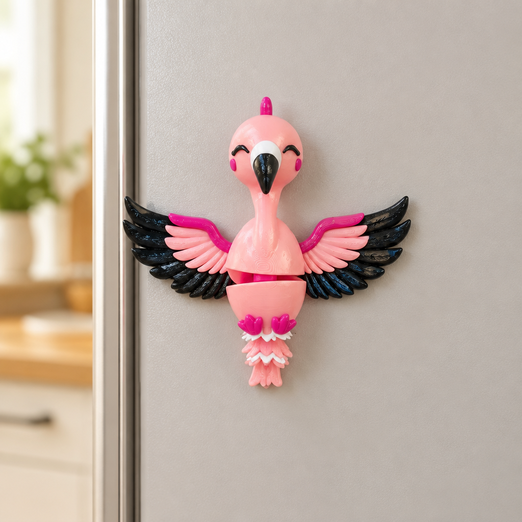 Flamingo-magneet op een koelkast