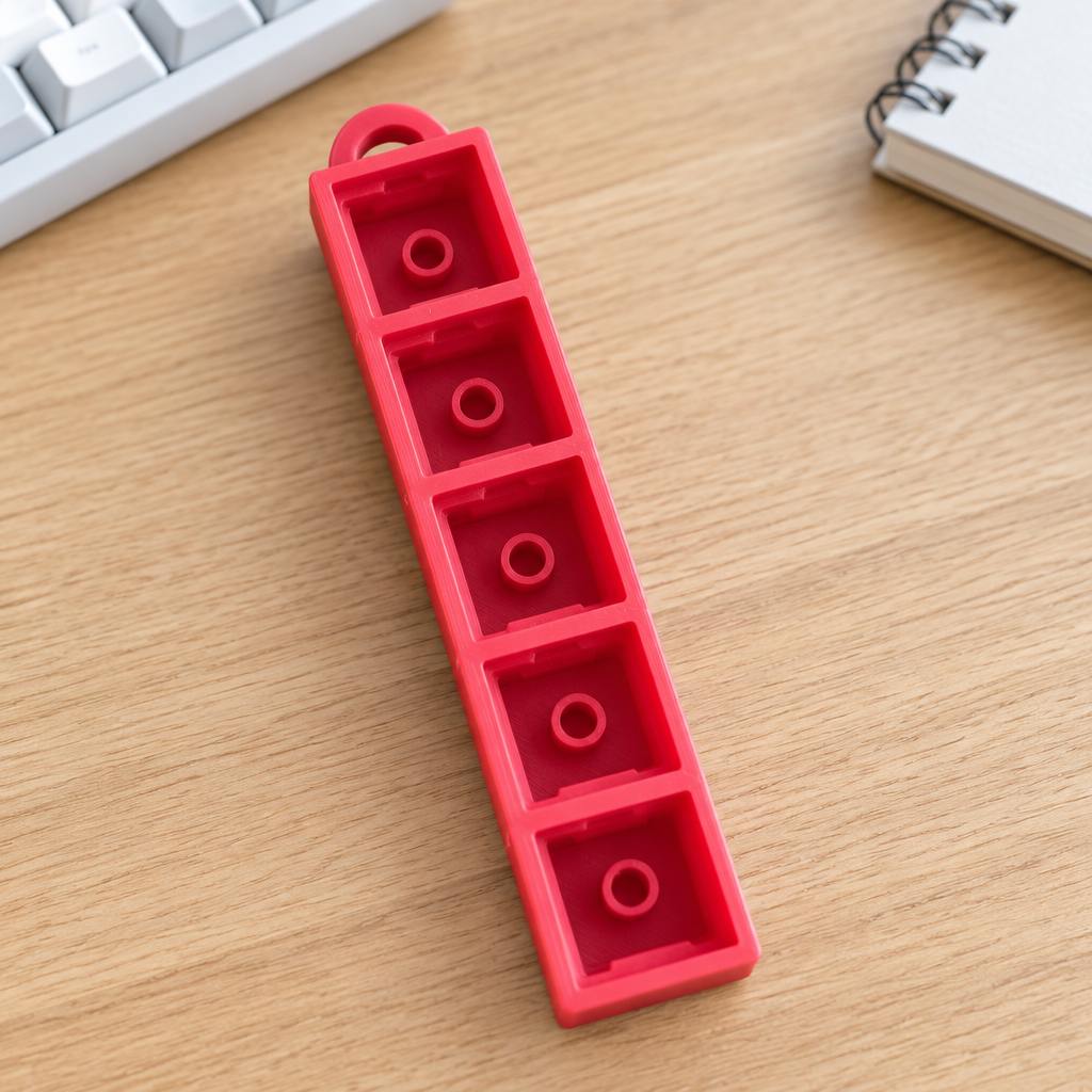 Kersenrode clicker base op een bureau