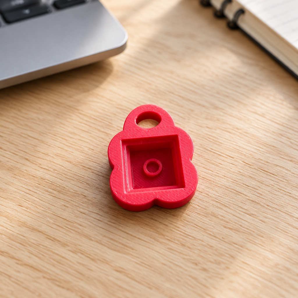 Kersenrode clicker-base op een bureau