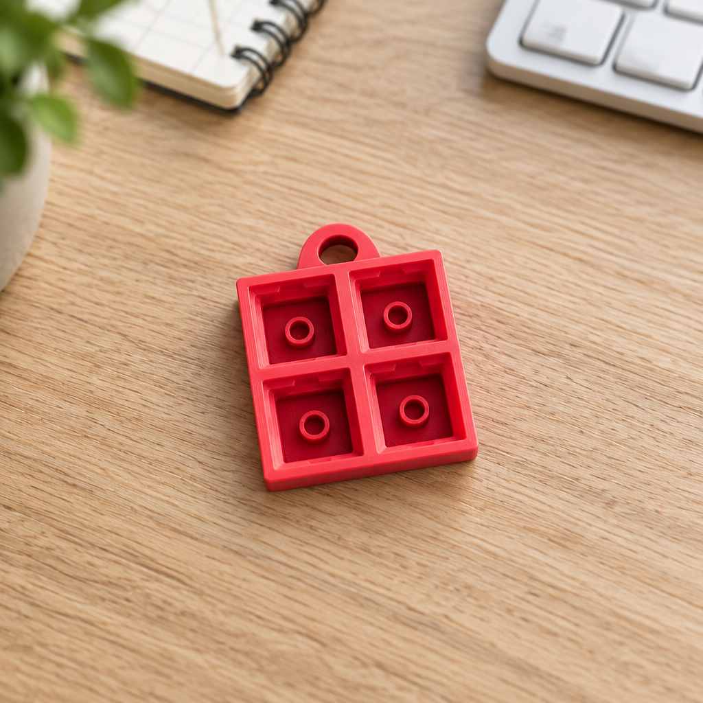 Kersenrode clicker-base op een bureau