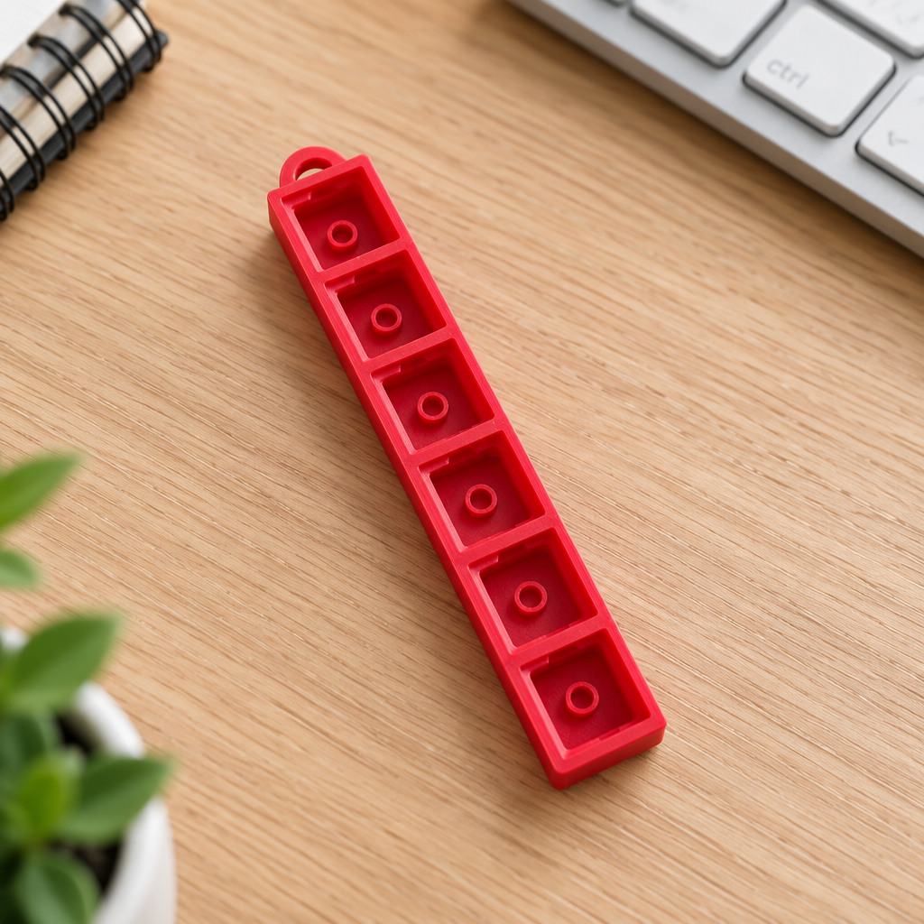 Kersenrode clickerbase op een bureau