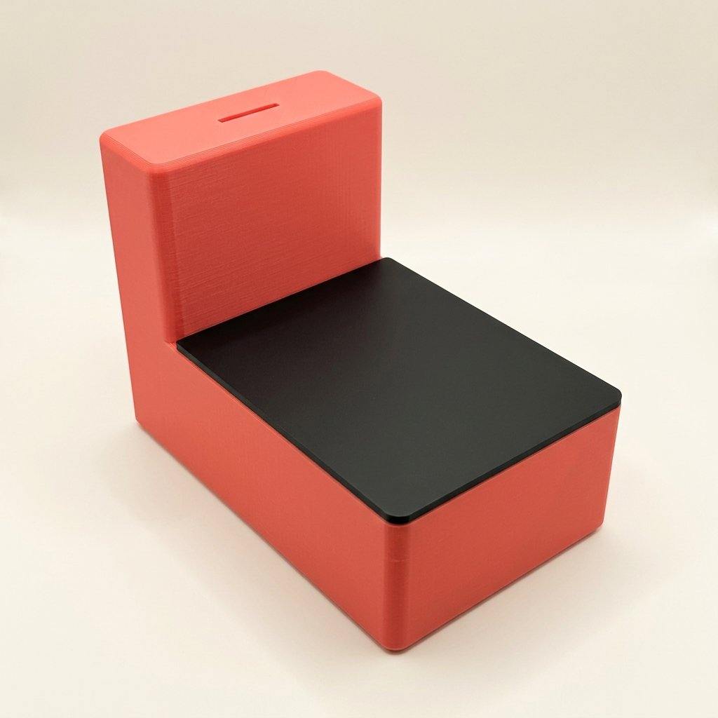 Kersenrode displaybox met zwart deksel, op basis van de filamentkleur
