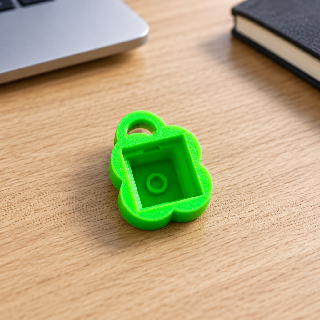Neongroene clicker-base op een bureau