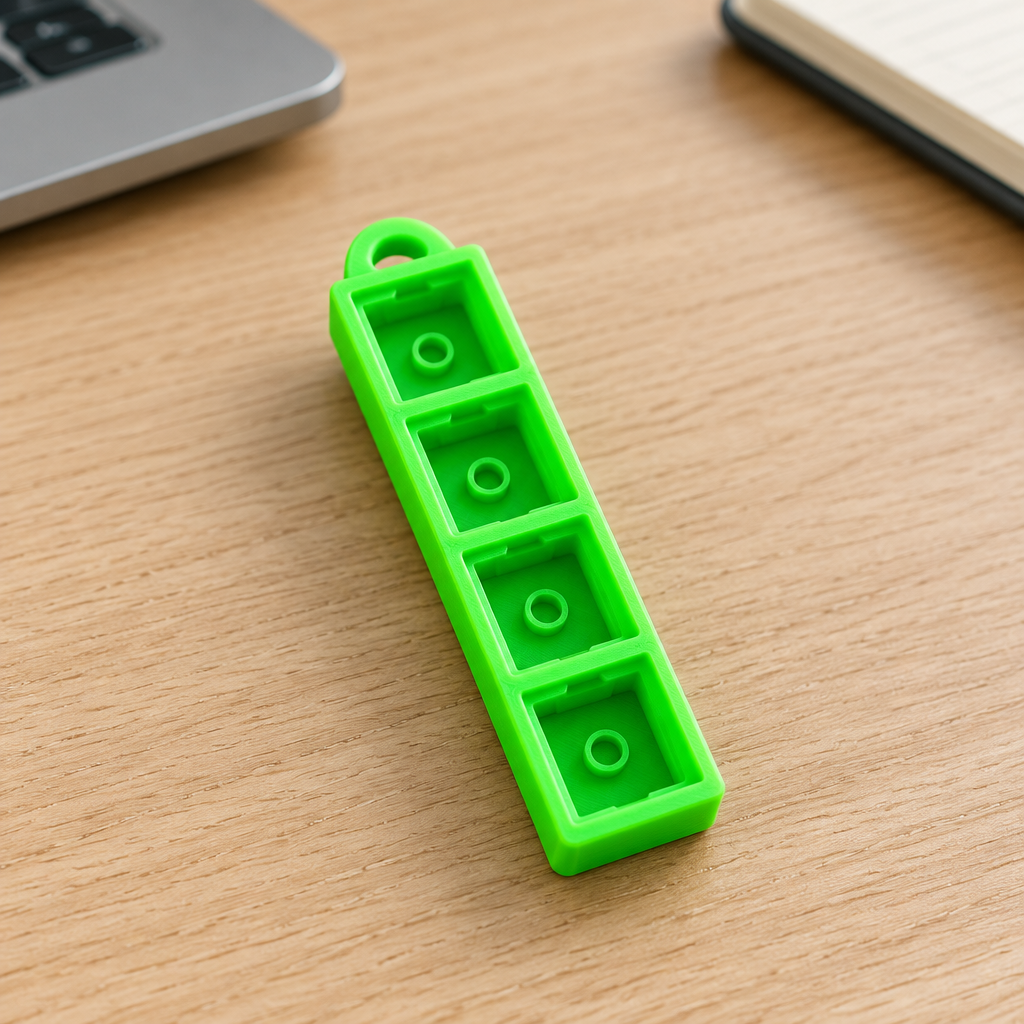Neongroene clicker op een bureau