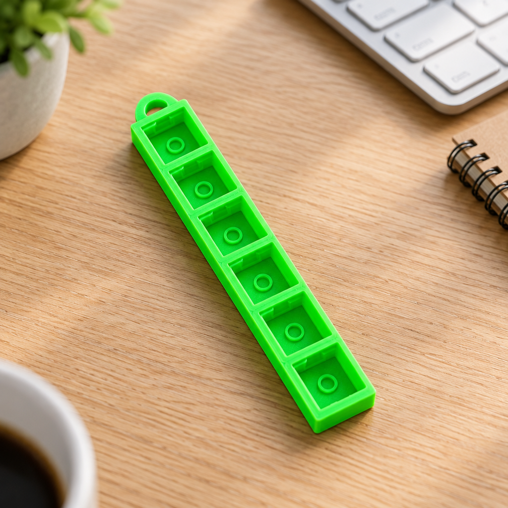 Neongroene clickerbase op een bureau