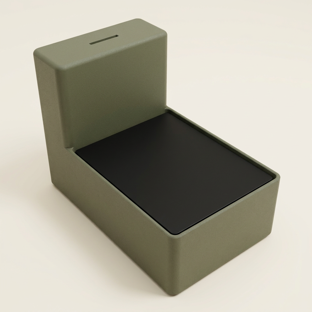 Olijfkleurige displaybox met zwart deksel