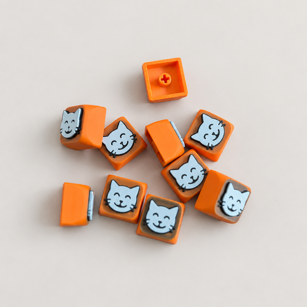 Oranje clickers met een zachte warmgrijze achtergrond