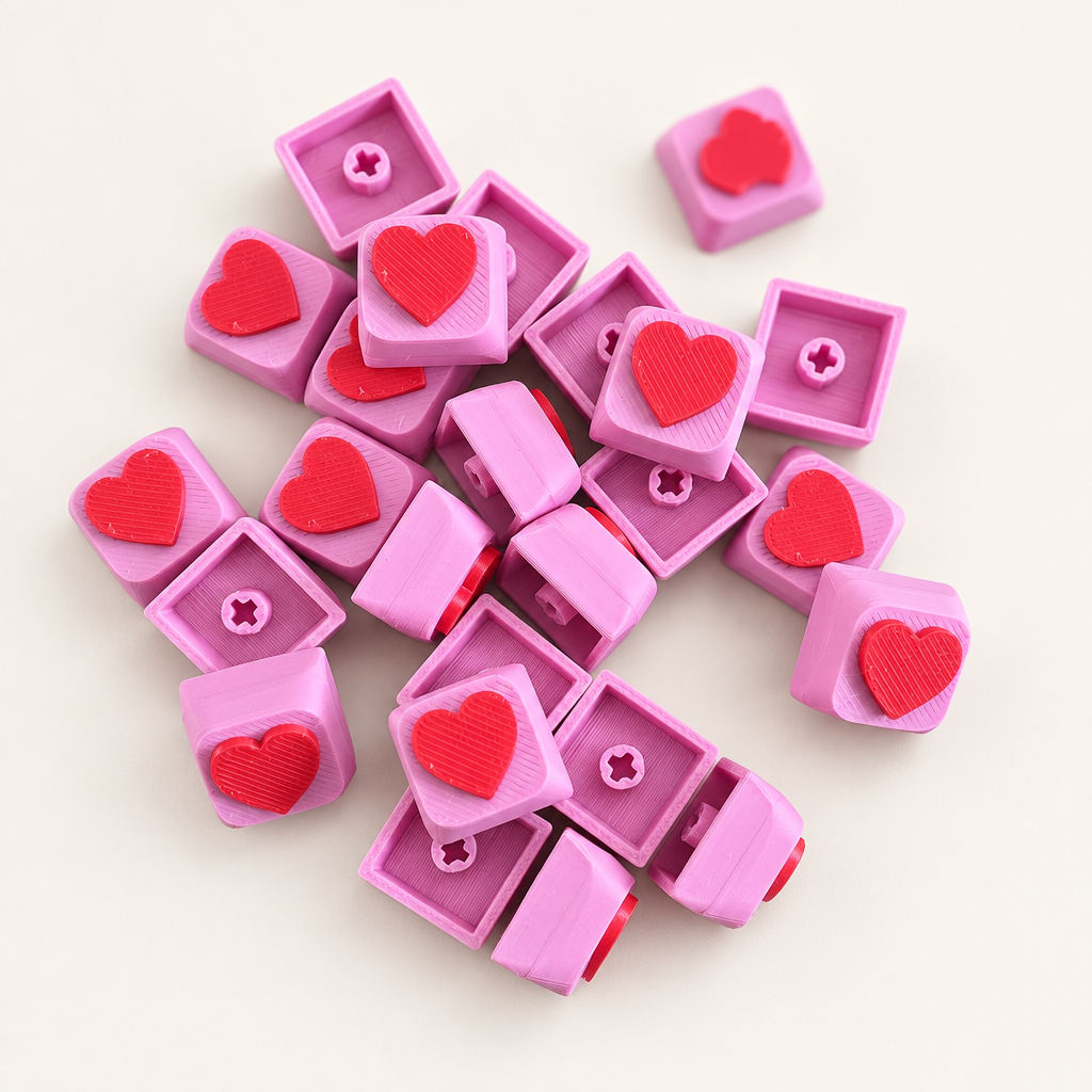 Originele keycaps op een rustige lichte achtergrond