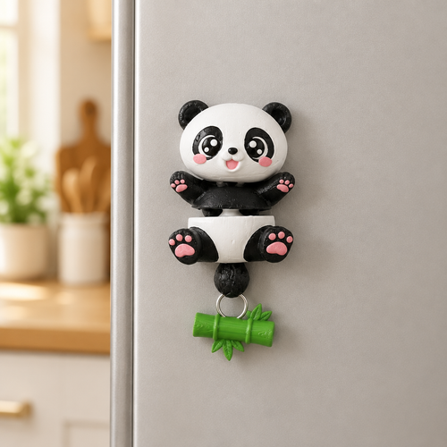 Panda-magneet op een koelkast