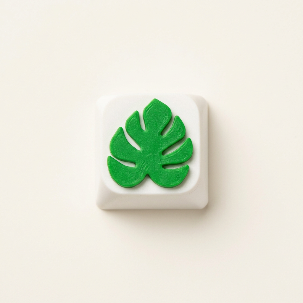Productafbeelding van de keycap met groen monsterablad, met #01AA14 als kleurreferentie