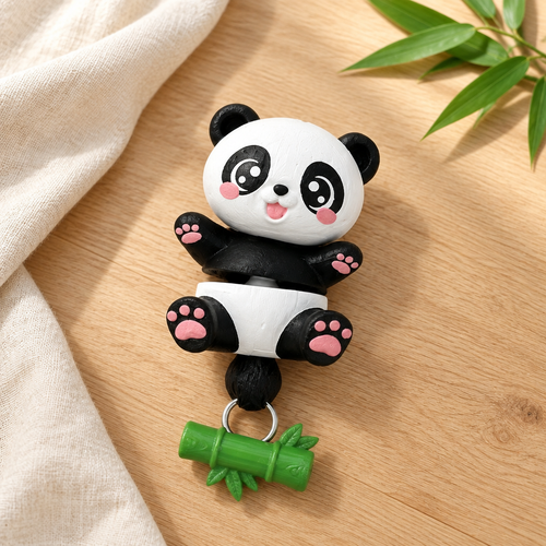 Sfeerfoto van de panda toy met licht hout en naturel linnen