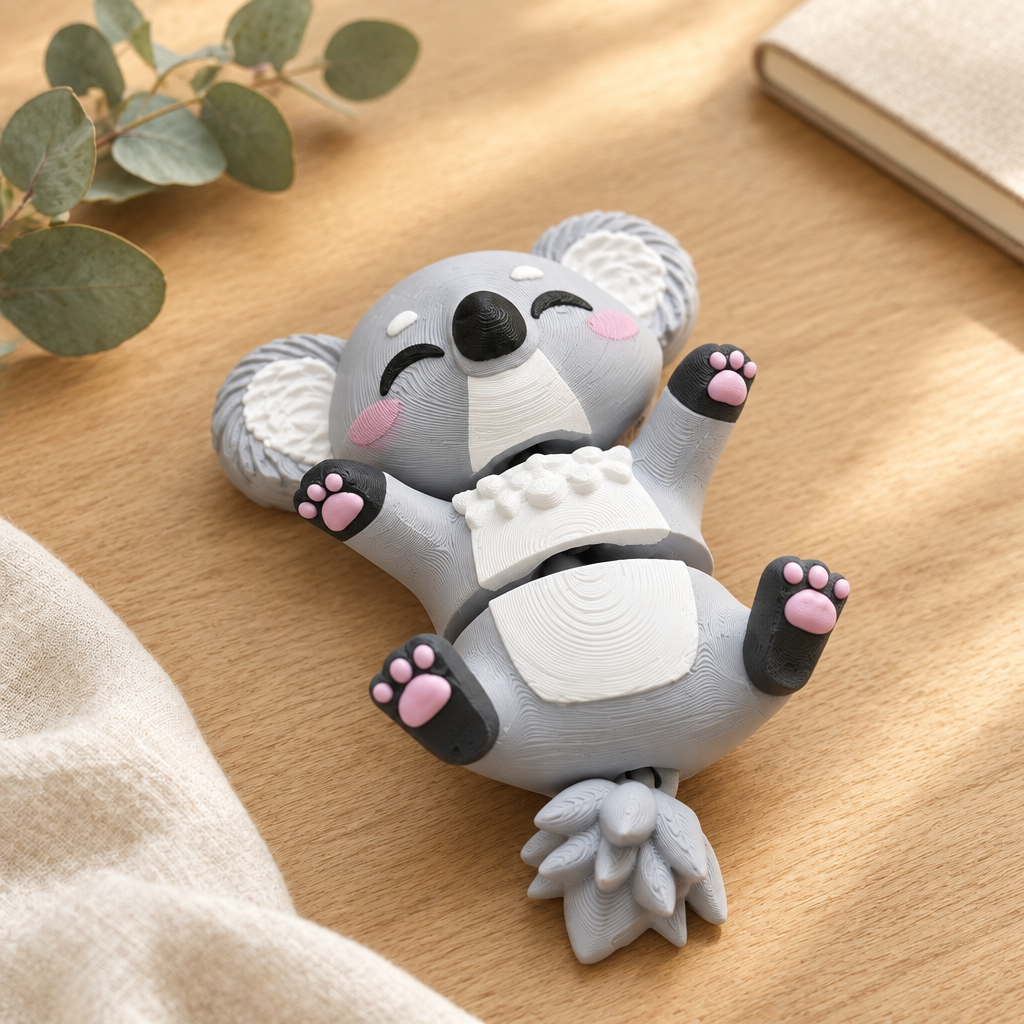 Sfeerfoto van koala toy op licht houten bureau