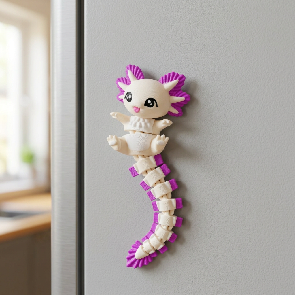 Wit-paarse axolotlmagneet op koelkast