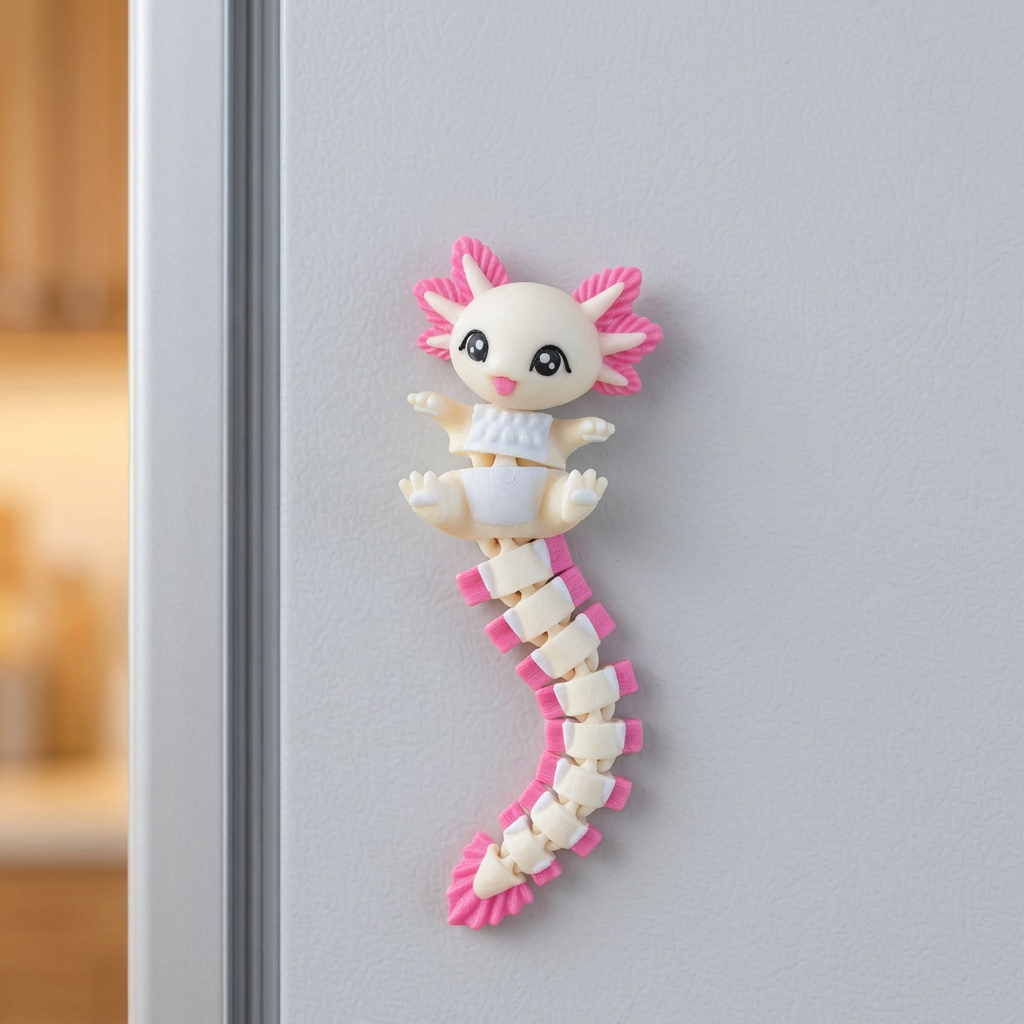 Wit-roze axolotlmagneet op koelkast